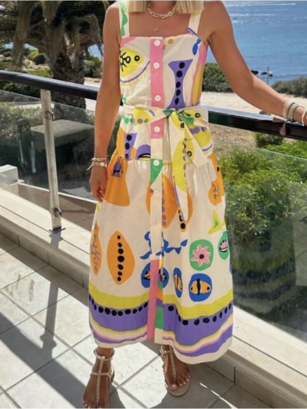 Zara Multicolor Abstract Print Midi Dress